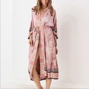 Pink Floral Flamingo Full Length Lightweight Kimono Robe Cover up